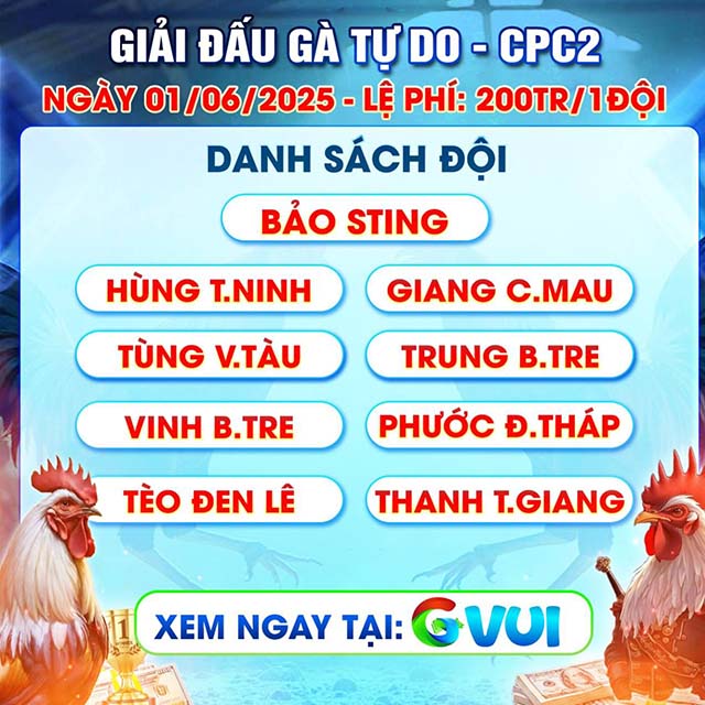 Đón xem giải đấu gà tự do 01/06/2025 cùng GVUI Đón xem giải đấu gà tự do 01/06/2025 cùng GVUI